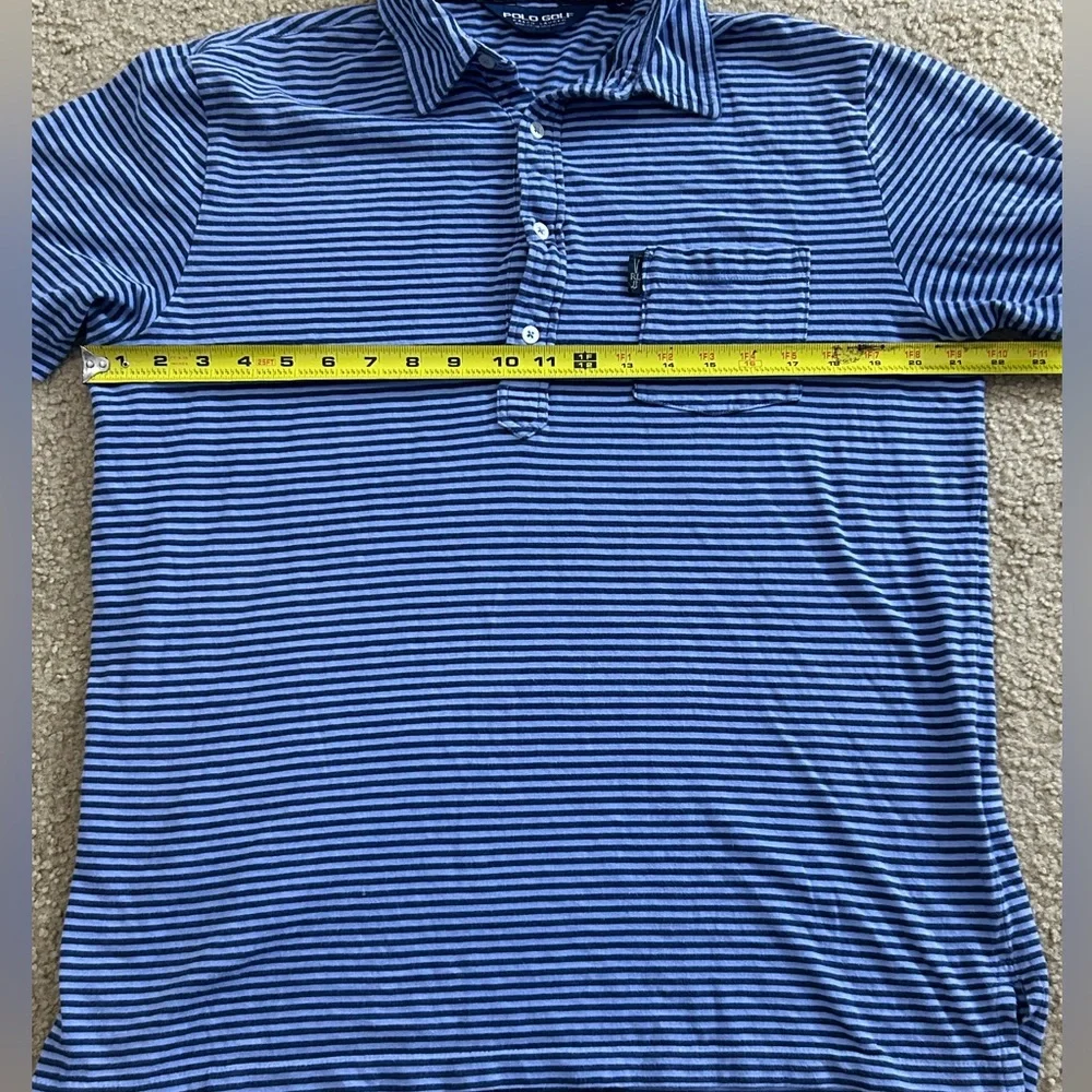 Polo Golf Ralph Lauren Short Sleeve Blue Striped Polo Pocket Shirt Men’s Medium - Picture 5 of 7